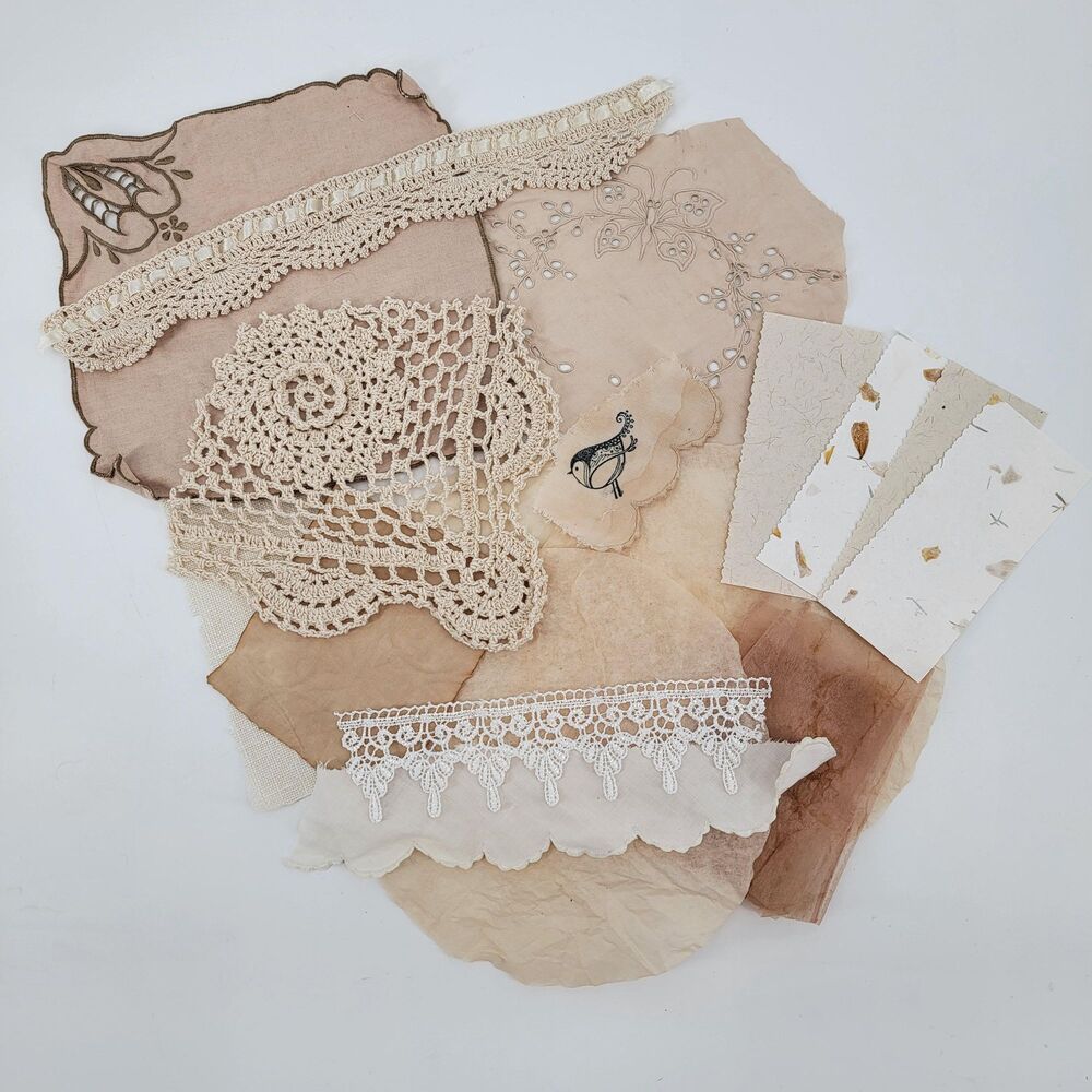 Soft Heirloom Ephemera Bundle-Lace Linen Paper-Slow Stitch Junk Journal Pack